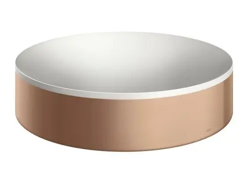 Runder Waschtisch mit schmaler, umlaufender Kante und matter Oberfläche in Brushed Red Gold von der Marke AXOR, ohne Hahnloch oder Überlauf.